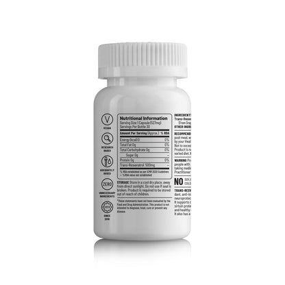 Unived Trans-Resveratrol 500mg from Grape Skin Extract for Cellular Health & Healthy Ageing, Natural & Vegan, One Month Supply