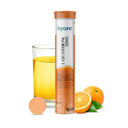 L-Glutathione Effervescent Tablet 500mg for Skin Health with Sea Buckthrone,Vitamin C, Hyaluronic Acid, Vitamin E & Biotin - Orange Flavour (Pack of 1)