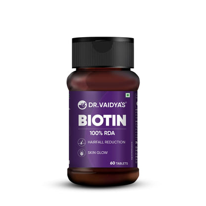Dr. Vaidyaâ€™s Biotin Tablets for Hair Growth | Ayurvedic Hair Vitamins with Amla, Bhringraj & Bamboo Shoot | Natural Biotin Supplements for Hair Regrowth, Thinning Hair, Skin Glow & Stronger Nails (60 Tablets)