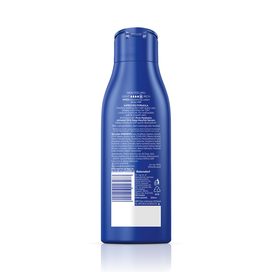 NIVEA Nourishing Body Milk 200ml Body Lotion with Deep Moisture Serum | 48 H Moisturization | With 2X Almond Oil | Smooth and Healthy Looking Skin |For Very Dry Skin
