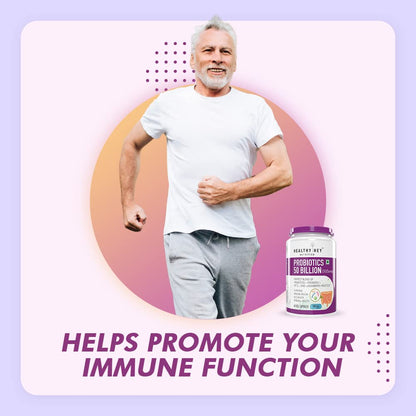 HealthyHey Nutrition Probiotics 50 Billion CFU Multi- Strains, 60 Veg. Capsules, Targeted Release Technology, Stomach Acid Resistant, No Need for Refrigeration, Non-GMO, Gluten-Free