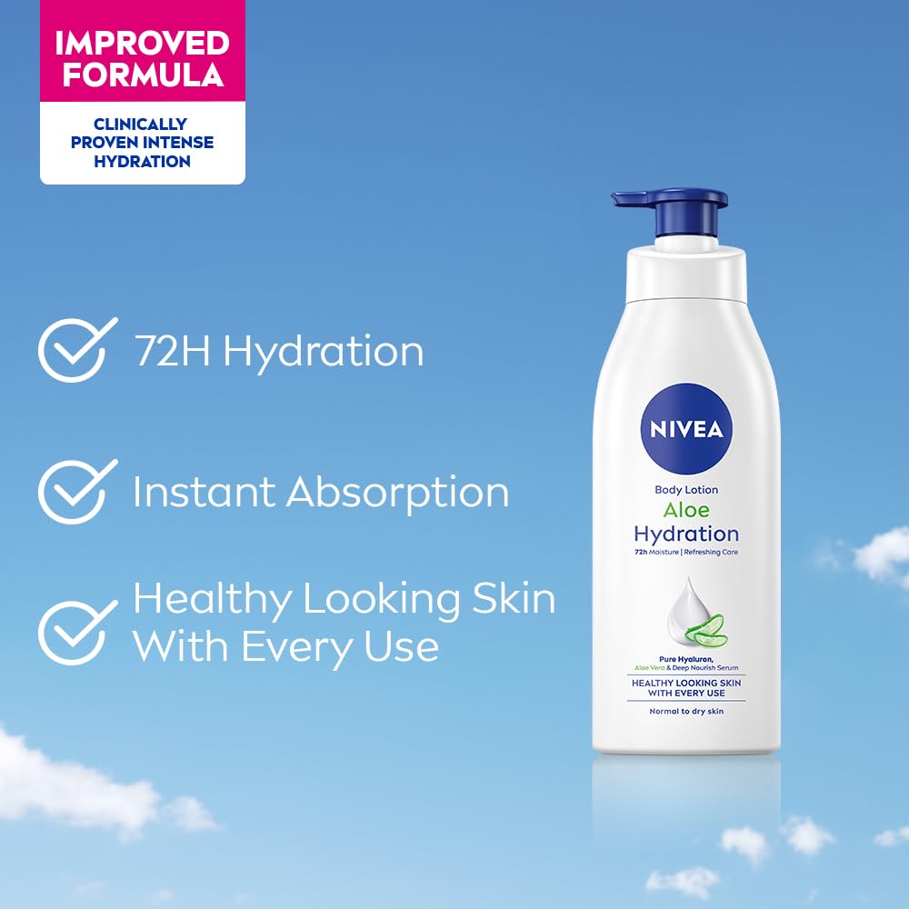 NIVEA Aloe Hydration Body Lotion, 400ml | 72H Moisturization | With Deep Moisture Serum & 100% Natural Aloe Vera Extracts | All Skin Types