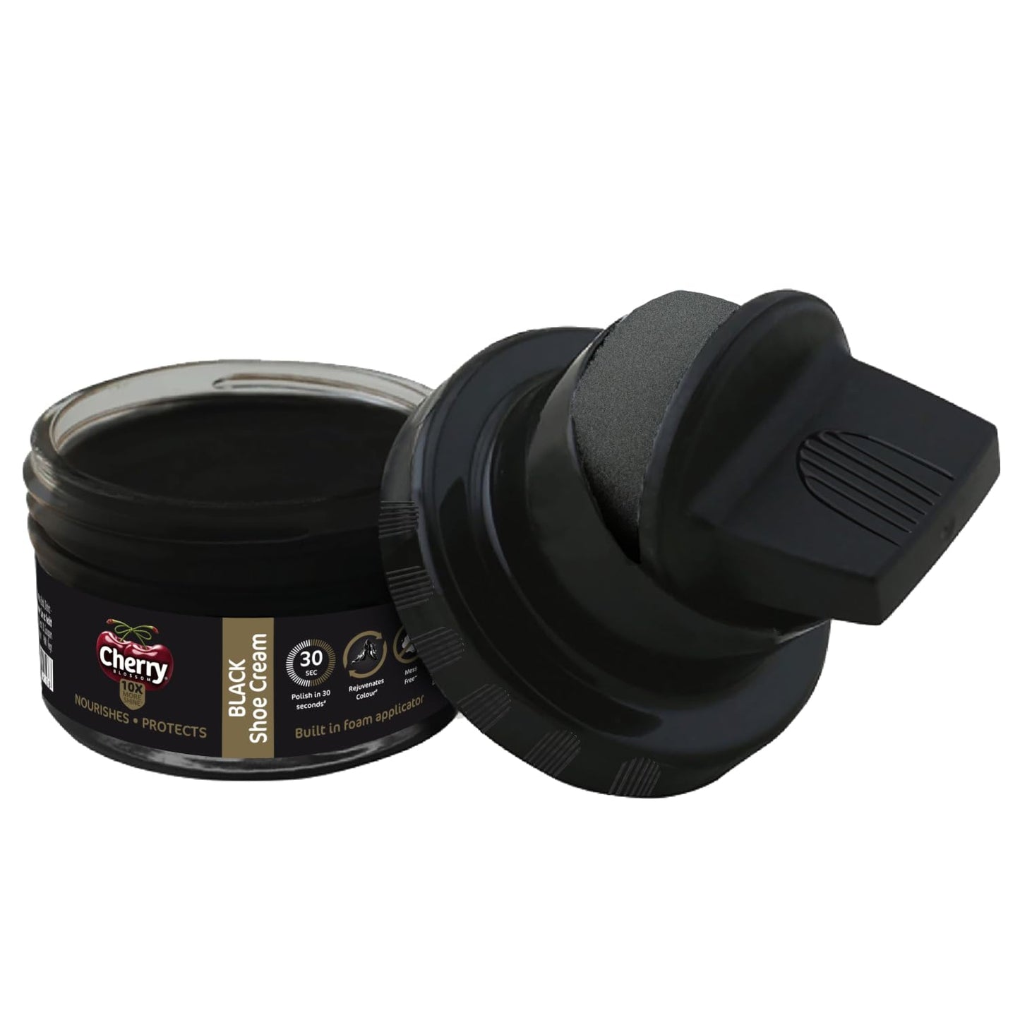 Cherry Blossom Shoe Cream with Built-in Applicator | Premium Leather Care | Rejuvenates Faded Color | Polishes In 30 Secs | 10X More Shine| Mess Free (Black, 48 gm)