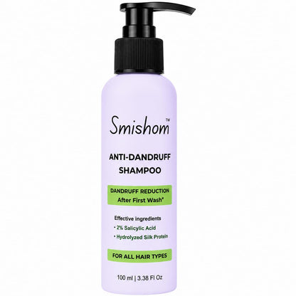 Smishom Anti-Dandruff Shampoo | Dandruff Reduction After First Wash | ZPTO-Free | pH balance | 2% Salicylic Acid & Hydrolyzed Silk Protein | Reduces Dandruff, Itchy Scalp | For All Hair Types | Light Lavender -100 ml