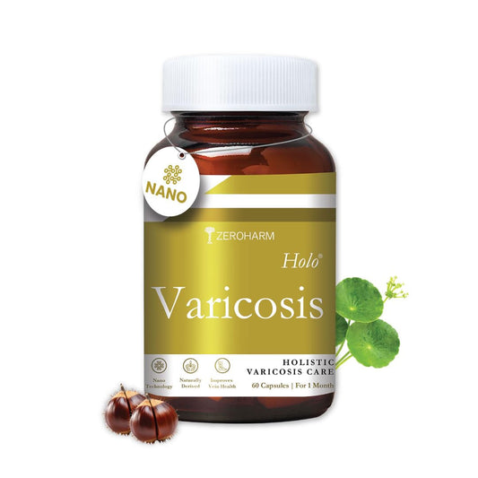 ZEROHARM Holo Varicosis With Horse Chestnut, Gotu Kola, Hesperidin, Rutin, Butcherâ€™s Broom & Grape Seed Extract | Reduce Varicose Veins, Boost Circulation and Leg Comfort | For Men and Women | 60 Nano Capsules