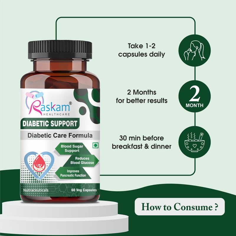 Diabetic Support Capsules | Blood Sugar & Wellness Support | 100% Vegetarian | 60 Capsules