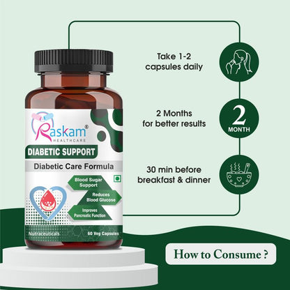 Diabetic Support Capsules | Blood Sugar & Wellness Support | 100% Vegetarian | 60 Capsules