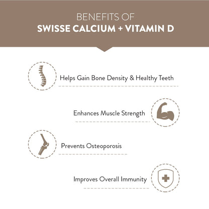 Swisse Vegan Calcium + Vitamin D3 for Stronger Bones, Teeth, Muscles & Immunity - 60 Tablets (Manufactured In Australia, Vegan Source Calcium Supplement For Higher Absorption)