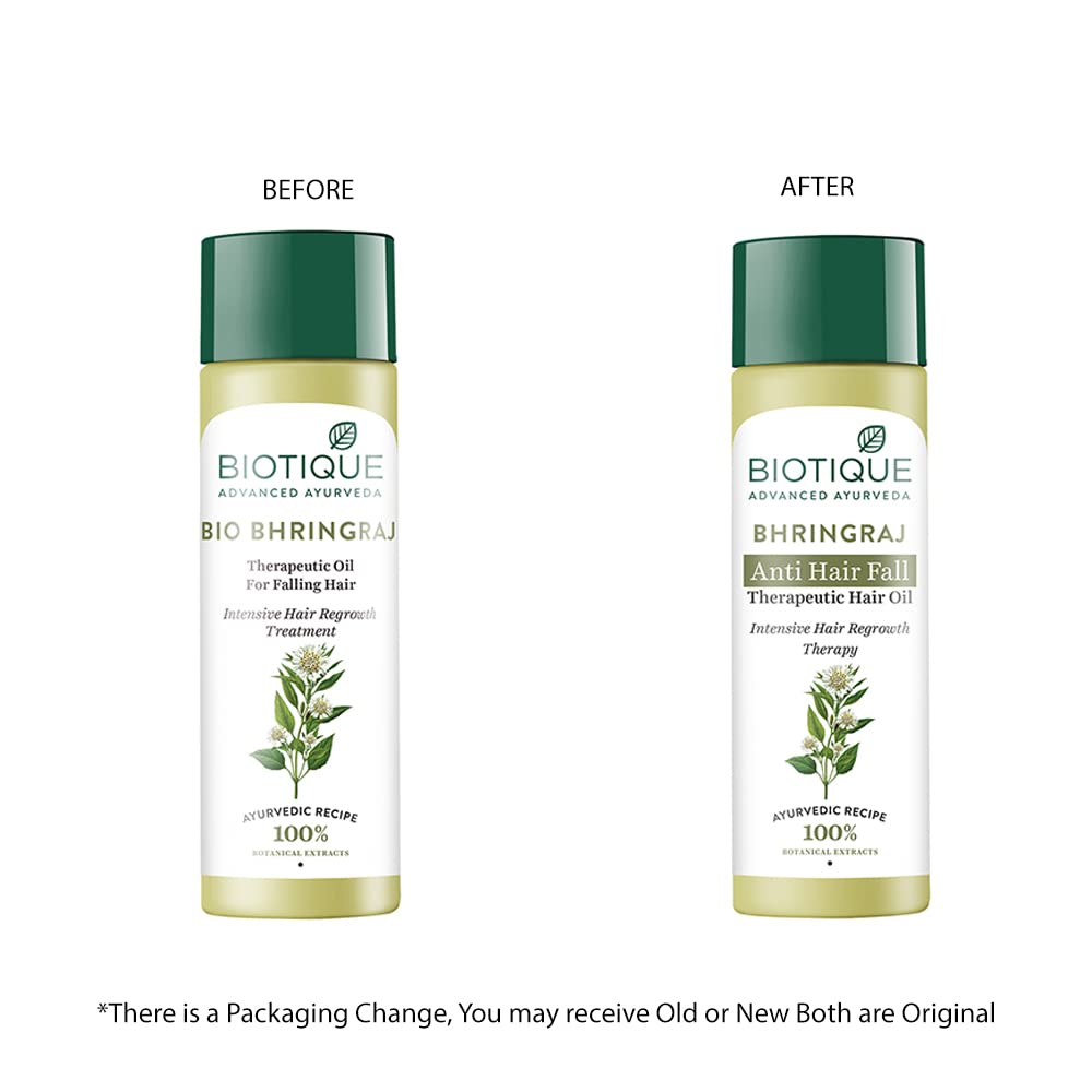 Biotique Bio Bhringraj Therapeutic Hair Oil for Falling Hair | Intensive Hair Regrowth Treatment | Nourishing Hair Follicles| Strong and Shiny Hair| For All Skin Types| 200m