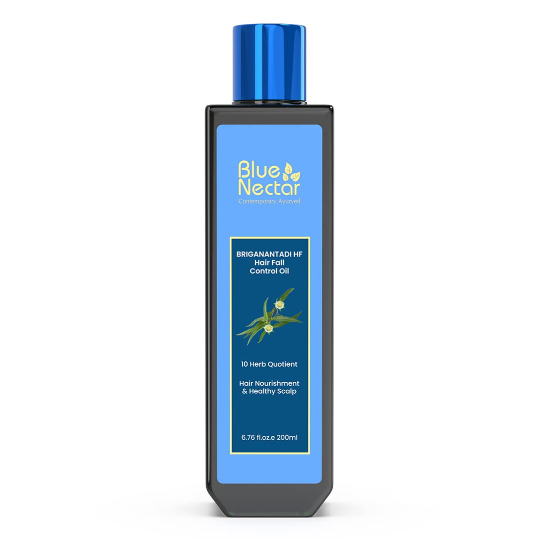 Blue Nectar Briganantadi Hair Oil with Bhringraj & Amla | Ayurvedic Non-Sticky hair oil for Hair growth & Healthy Scalp (10 Herbs, 200ml)