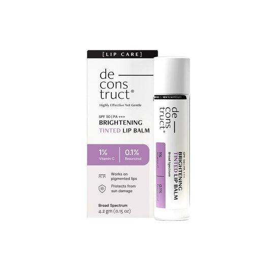 Deconstruct Brightening Tinted with SPF 50 | For Dark, Pigmented, Dry, Flaky Lip | SPF 50 for Sun Damage and Discoloration | Lip Balm for Glossy Buttery Soft Pink Lips | For Women & Men - (4.2g)