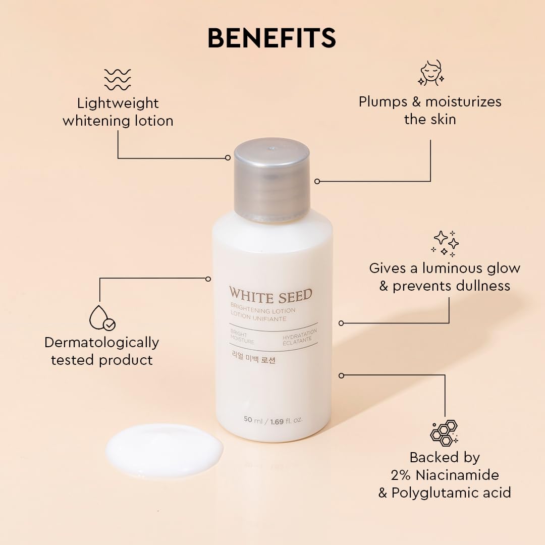 The Face Shop White Seed Brightening Face Lotion with Niacinamide & Vitamin B | For Dark Spots, Dullness & Acne Scars| Suitable for Normal, Oily, Dry, Combination Skin | Sulphate & Paraben Free, 50ml