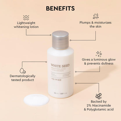 The Face Shop White Seed Brightening Face Lotion with Niacinamide & Vitamin B | For Dark Spots, Dullness & Acne Scars| Suitable for Normal, Oily, Dry, Combination Skin | Sulphate & Paraben Free, 50ml