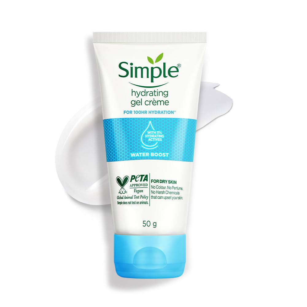 Simple Water Boost Hydrating Gel CrÃ¨me, 50g | 100HR Hydration | Moisturiser for Dry, Sensitive Skin with Prebiotics & Pentavitin | Fragrance Free, Non-greasy | Soothes & Calms Skin