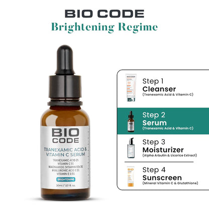 Bio Code 2% Tranexamic Acid & 5% Vitamin C Radiance Renewal Serum (30ml) â€“ with 3% Niacinamide, 1.5% Hyaluronic Acid & 0.5% Vitamin E | Dermatologist Recommended