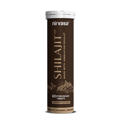Nirvasa Shilajit Plus Effervescent Tablets (15 Tab) | Boosts Strength, Stamina, Energy & Performance | Supports Muscle Recovery, Endurance & Vitality | with 5 Powerful Herbs | Orange Flavour
