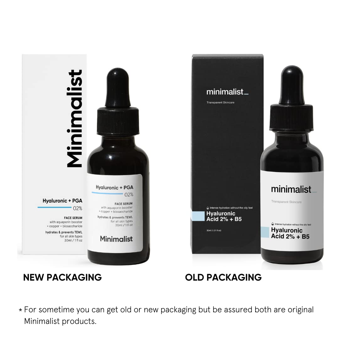 Minimalist 2% Hyaluronic Acid + PGA Serum for Intense Hydration, Glowing Skin & Fine Lines | Daily Hydrating Face Serum For Women & Men with Dry, Normal & Oily Skin | 30 ml