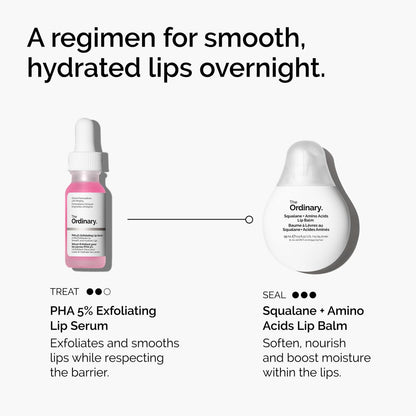 The Ordinary PHA 5% Exfoliating Lip Serum, Hydrating Overnight Lip Exfoliator Treatment, 15ml