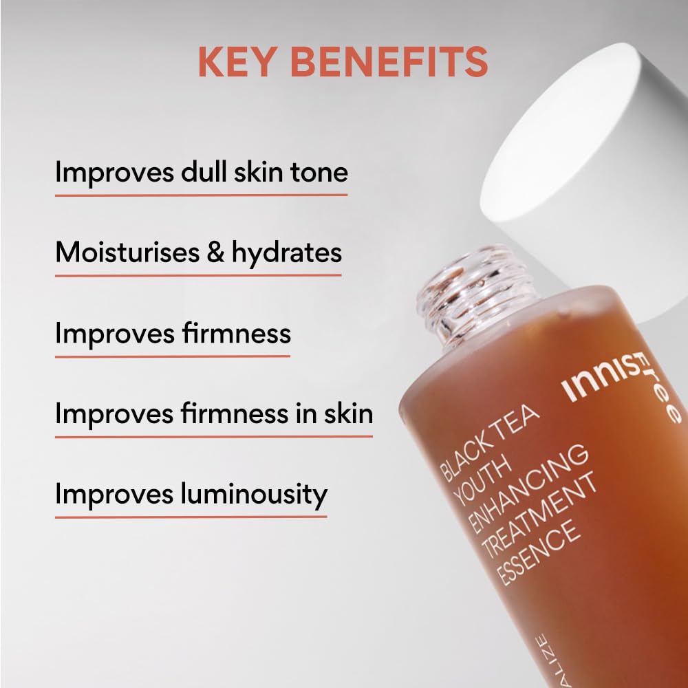 Innisfree Black Tea Treatment Essence - 75ml for Anti-Wrinkle Effect - Evens Out Skin Tone, Korean Skincare