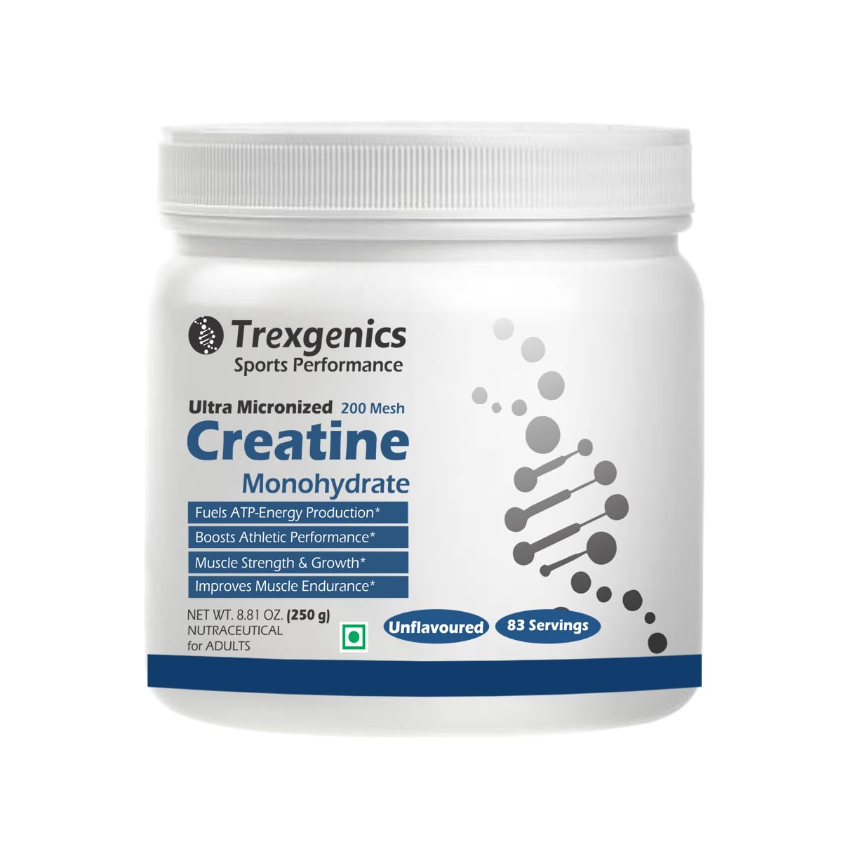 Trexgenics CREATINE MONOHYDRATE ULTRA MICRONIZED, Pure (83 Servings) Energy, Endurance, Sports Performance, Metabolism (250 gm)