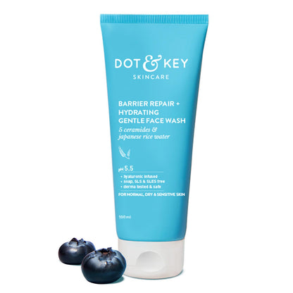 DOT & KEY Barrier Repair + Hydrating Gentle Face Wash With Probiotic|Ceremide Face Wash|Face Wash For Dry Skin,Normal Skin&Sensitive Skin|Gently Cleanses Skin From Dirt&Oil For Unisex,100Ml