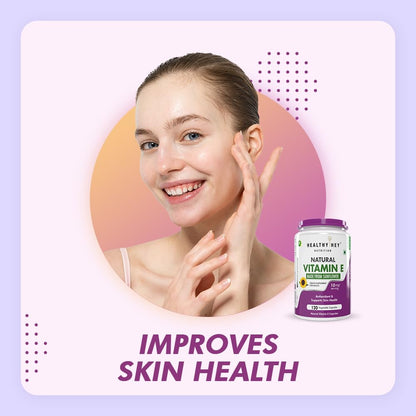 HealthyHey Vitamin E Capsules | Vitamin E for Skin & Hair | Sunflower - D-Alpha-Tocpherol -120 Veg Capsules