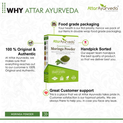 Attar Ayurveda 100% Moringa Leaf Powder (200g) | Drumstick Leaf powder | Herbal Supplement | Good for Immunity, Digestion, skincare and Haircare | 100% Natural and Preservative-free