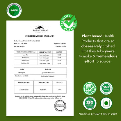 Rasayanam Pure Amla Juice 750 ml | Cold-Pressed from Handpicked Amlas | Rich in Vitamin C | 100% Natural with No Added Sugar | Supports Immunity, Digestion, Hair & Skin Health