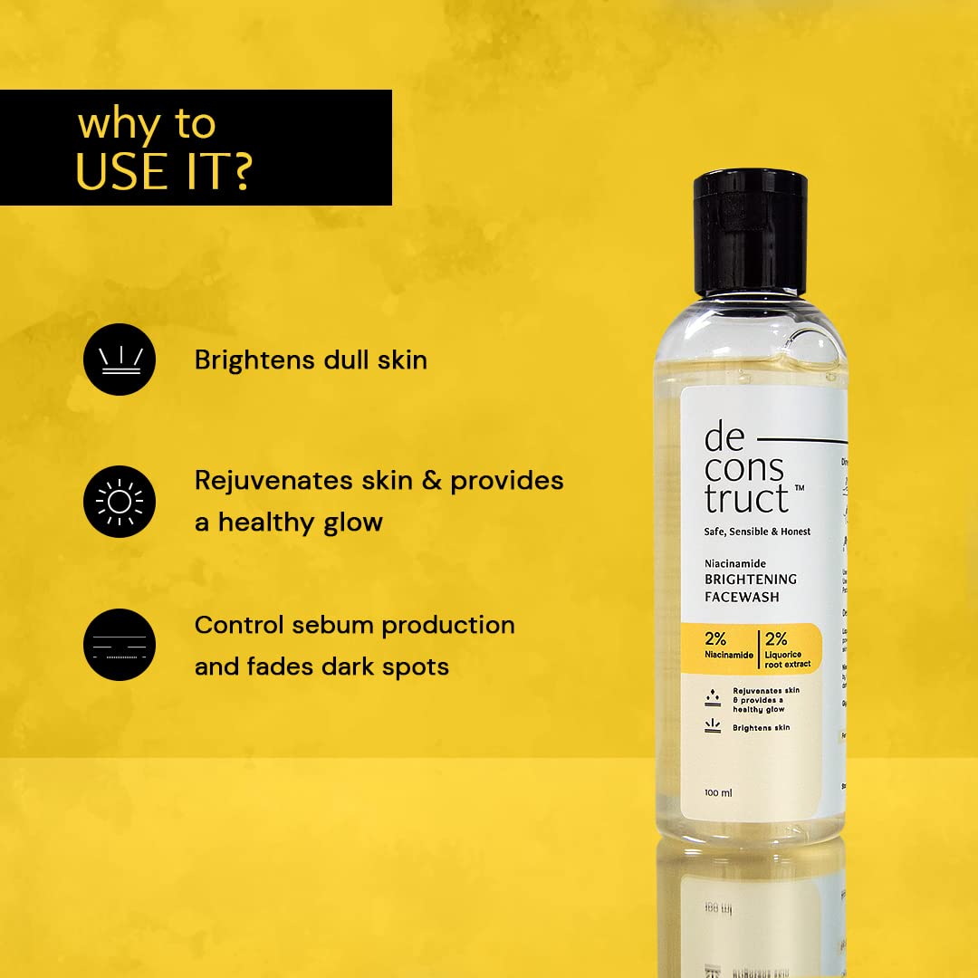 Deconstruct Brightening Face Wash with 2% Niacinamide| Gentle, Hydrating Cleanser for Sensitive, Combination, Normal & Tanned Skin | Reduces Pigmentation & Evens Tone|100ml