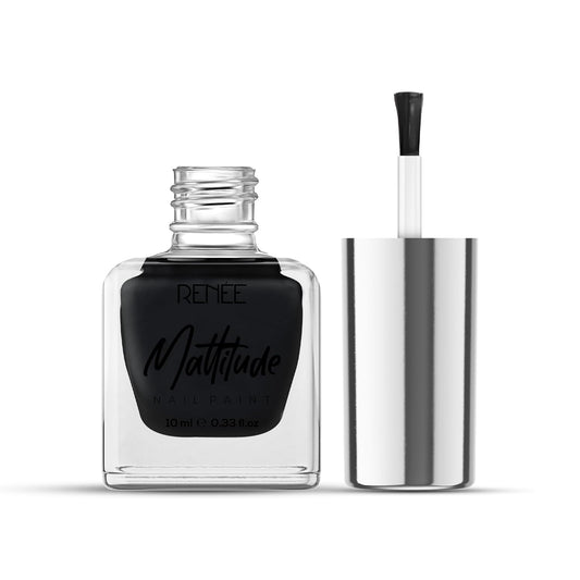 RENEE Mattitude Nail Paint- Feather Black 10ml | Quick Drying, Matte Finish, Long Lasting, Chip resisting Formula with High coverage | Acetone & Paraben Free