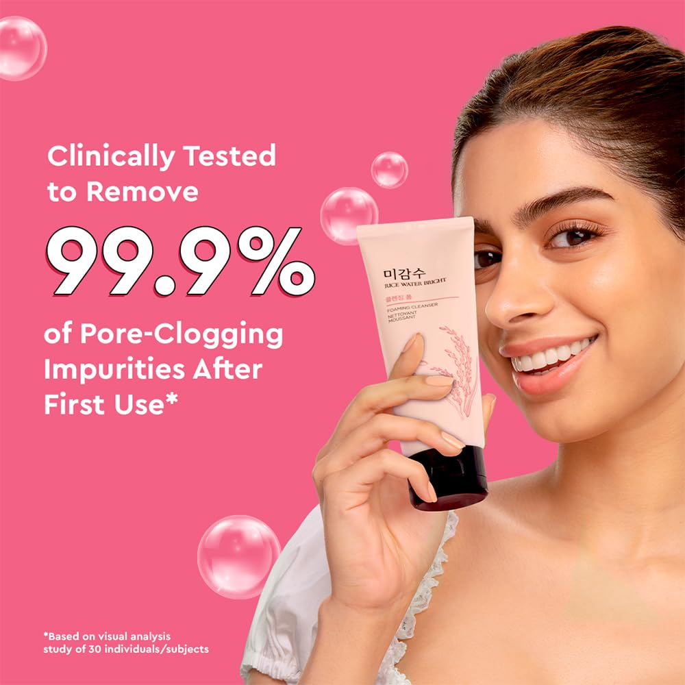 The Face Shop Rice Water Bright Foaming Face Wash 100ml | Face Wash for Glowing Skin | Cleanser for Uneven Skin Tone | Korean Skin Care, For Oily skin