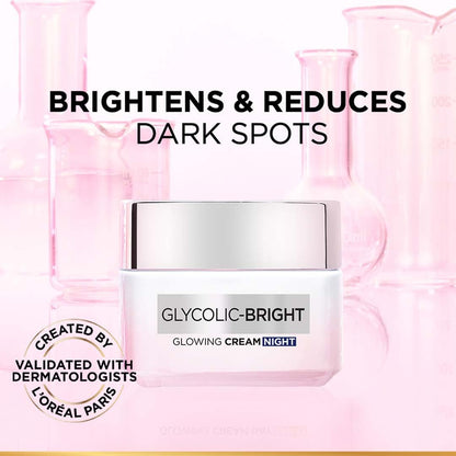 L'Oreal Paris Glycolic Bright Glowing Night Cream, Overnight Brightening Cream, Glycolic Acid in Gel-Like Cream Texture, that Visbily Minimizes Spots & Reveals Glowing skin