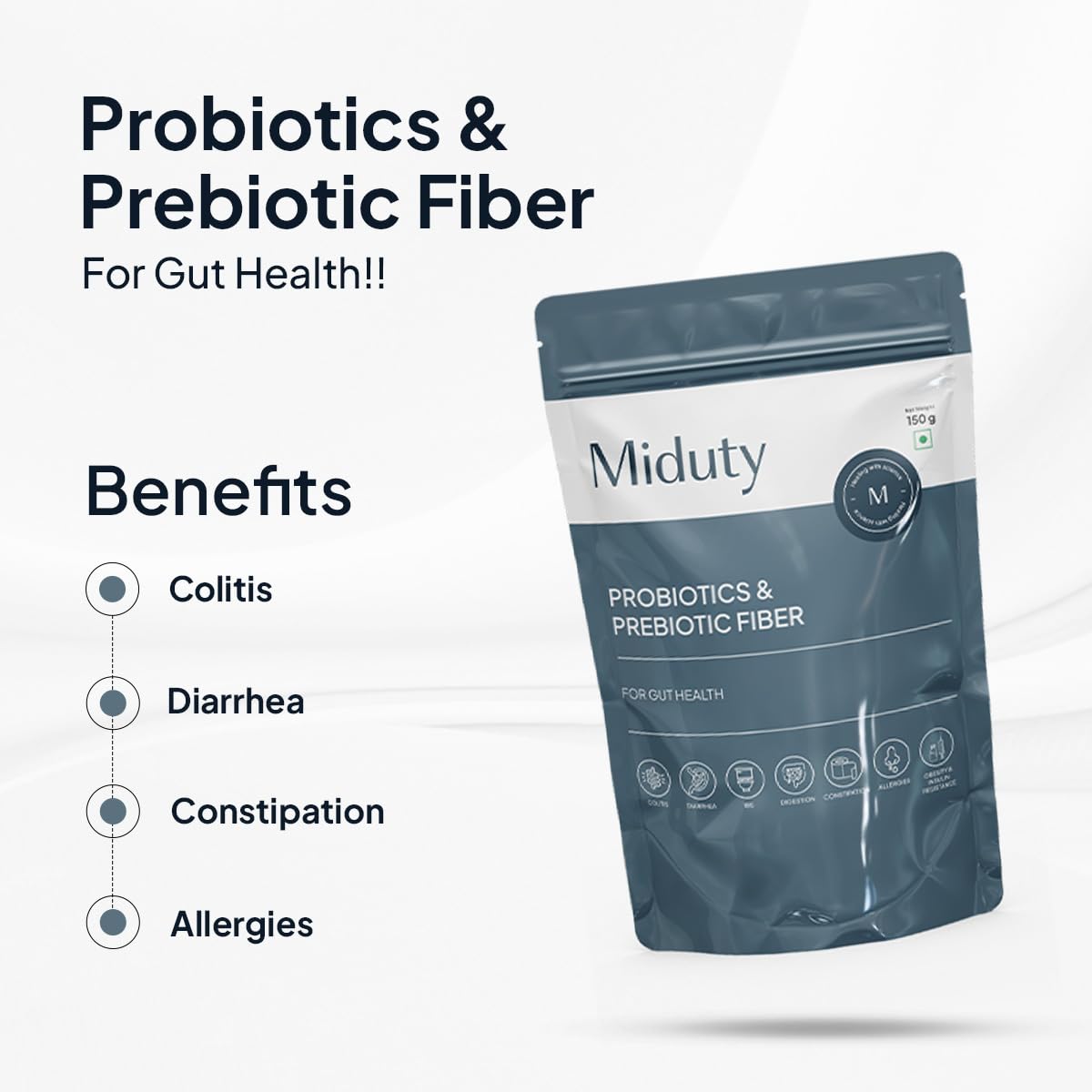 Miduty Palak Notes Probiotics Prebiotic Powder for Gut Health - Men - Women - Kids - Patented Lacto Bacillus Coagulans - Immunity Support - Constipation Help- 150 gm