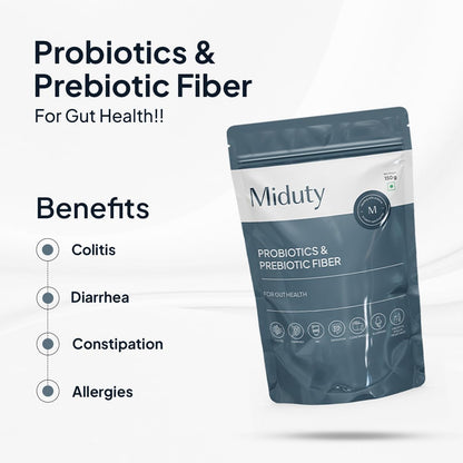 Miduty Palak Notes Probiotics Prebiotic Powder for Gut Health - Men - Women - Kids - Patented Lacto Bacillus Coagulans - Immunity Support - Constipation Help- 150 gm