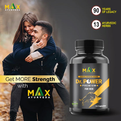 Max Ayurveda Dr Power Premium Capsules and Massage Oil For Men (30 Capsules + 20ml Oil Bottle) Combo Pack