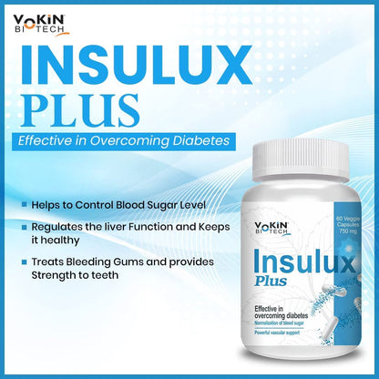 Vokin Biotech Herbal Insulux Plus For Endocrine Health and Sugar Control Berberine 200 mg and Milk Thistle 200 mg Manages Blood Sugar Levels I For Both Men & Women (60 Capsules)