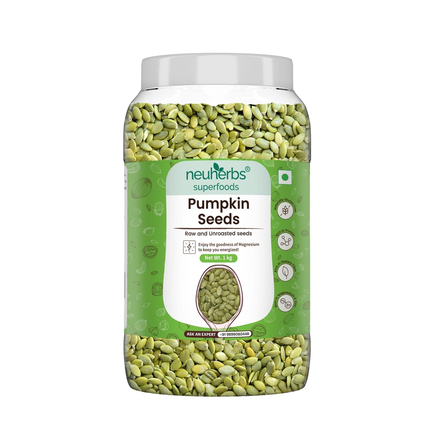 Neuherbs Raw Unroasted Pumpkin Seeds For Immunity Booster | Superfood Seeds For Eating | Fibre Rich Dry Seeds - 1 kg