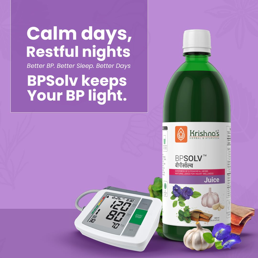 Krishna's BPSOLV Juice with 8 Herbs â€“ Natural Support for Blood Pressure | Herbal Formula for Heart Health, Circulation & Overall Wellness - 1000 ml