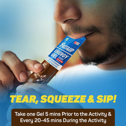 Fast&Up Energy Gel- Chocolate Bourborn flavour (Caffeinated) - Pack of 6 Gel Sachets, 39g per sachet- For Instant energy boost, Improved endurance and performance