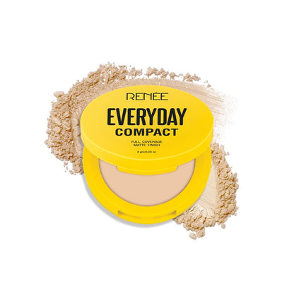 RENEE Everyday Compact Powder - Dsepia, Matte Finish, High Coverage, Ultralight & Silky Smooth Finish, Enriched With Vitamin C & H Yaluronic Acid, Cruelty-free Skincare Infused Makeup, 8gm