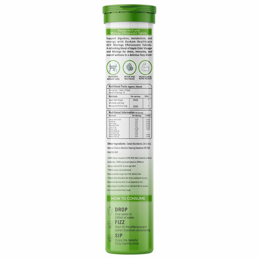 ACV Moringa Effervescent Tablets | 15 Tablets, 500mg Natural Energy & Immunity Booster with Antioxidants (Shikanji) Pack of 1