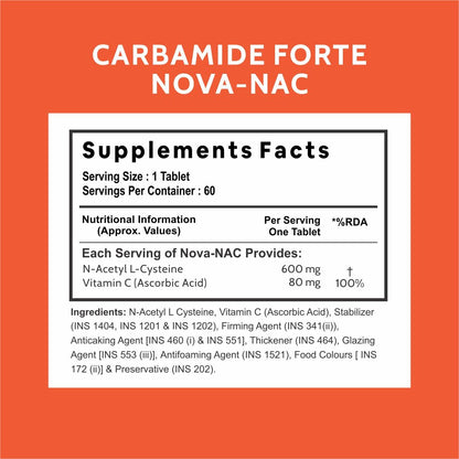 Carbamide Forte N-Acetyl, L-Cysteine 600mg (NAC) - 60 Veg Tablets & ZMA Supplements for Men & Women - Zinc, Magnesium Aspartate & Vitamin B6 60 Veg Tablets 60 Count (Pack of 1)