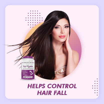 Healthyhey Nutrition HairVgrow - Natural Hair Growth and Stop Hair fall Formula Supplement - 60 Veg. Capsules