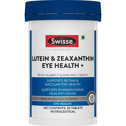 Swisse Eye Health+ with Lutein & Zeaxanthin for Healthy Vision Support, Reduces Digital Strain & Fatigue From High Screen Time - 30 Tablets