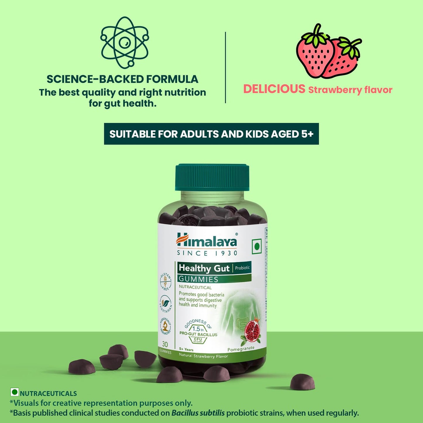 Himalaya Healthy Gut Probiotic Gummies | Pack of 30s | Nutraceutical | Promotes Good Bacteria in the Gut | Supports Digestive Health and Immunity | Natural Strawberry Flavor