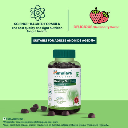 Himalaya Healthy Gut Probiotic Gummies | Pack of 30s | Nutraceutical | Promotes Good Bacteria in the Gut | Supports Digestive Health and Immunity | Natural Strawberry Flavor