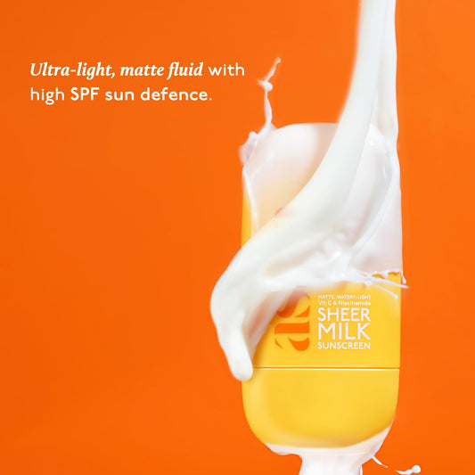 Asaya Sheer Milk Sunscreen SPF 50 PA++++ UVA + UVB | Lightweight Water-Based Fluid Sunscreen with Vitamin C & Niacinamide | Matte & Quick Absorbing | For Acne-Prone, Oily & Combination Skin | 50 ml