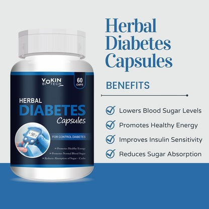 Vokin Biotech Herbal Diabetes 60 Capsules for Control Diabetes, Insulin Resistance | Supports Healthy Energy | Normalize Blood Sugar 750mg