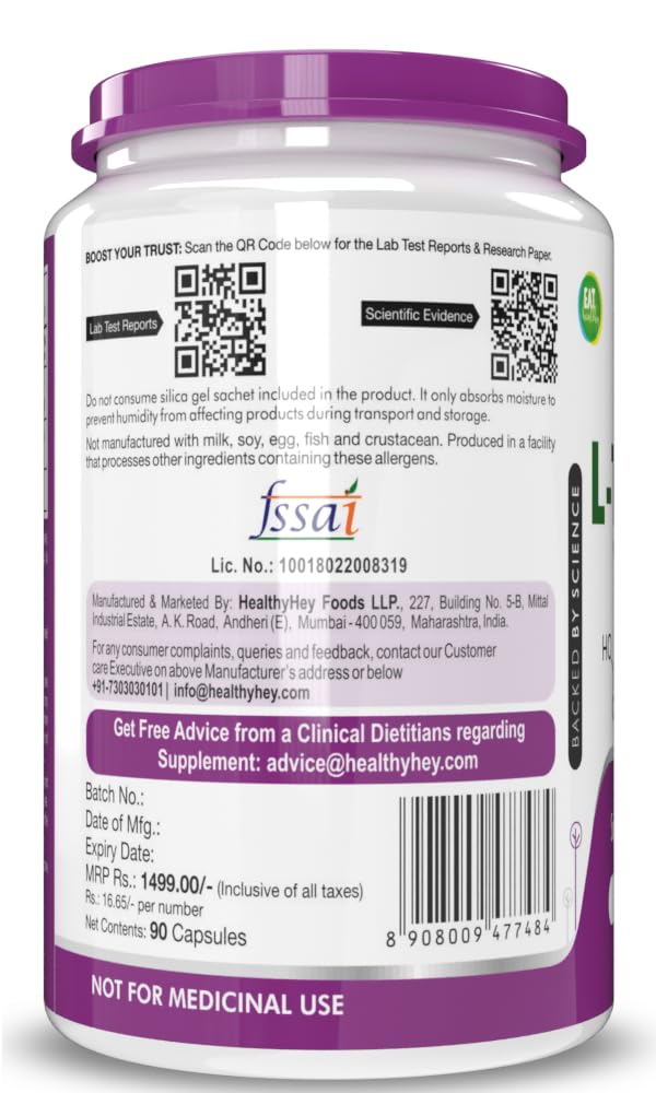 HealthyHey Nutrition L-Theanine -Support Relaxation - 90 Vegetarian Capsules