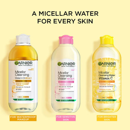 Garnier Vitamin C Micellar Cleansing Water For Dull Skin | Make-Up Remover & Cleanser - Removes makeup, dirt & impurities & Brightens Skin | Just Pour, Press & Swipe | 125ml